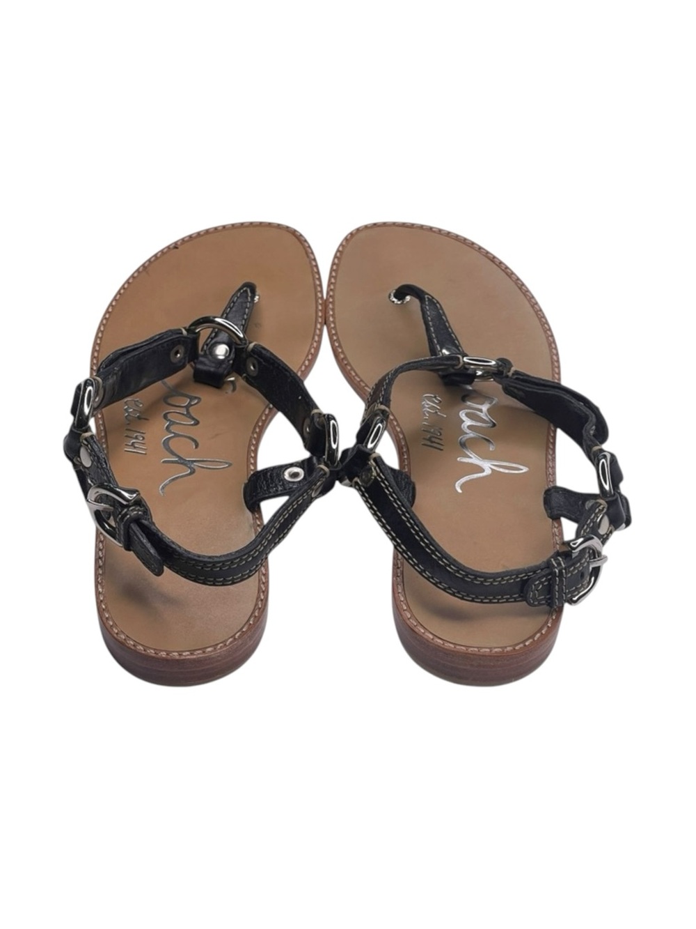 Deadstock: new Coach ࿌ Raiven Hardware Turnlock Flat Sandals ࿌ Black Leather ࿌ - Picture 4 of 16